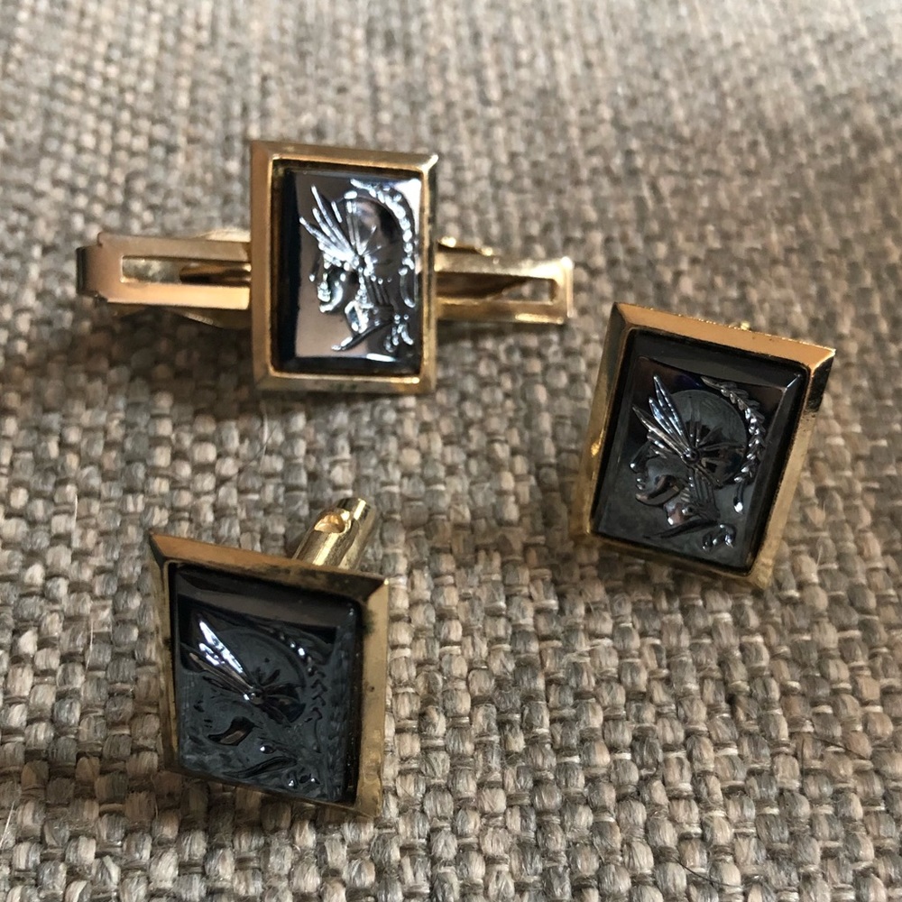 Roman Warrior Cufflinks and Tie Clip Set